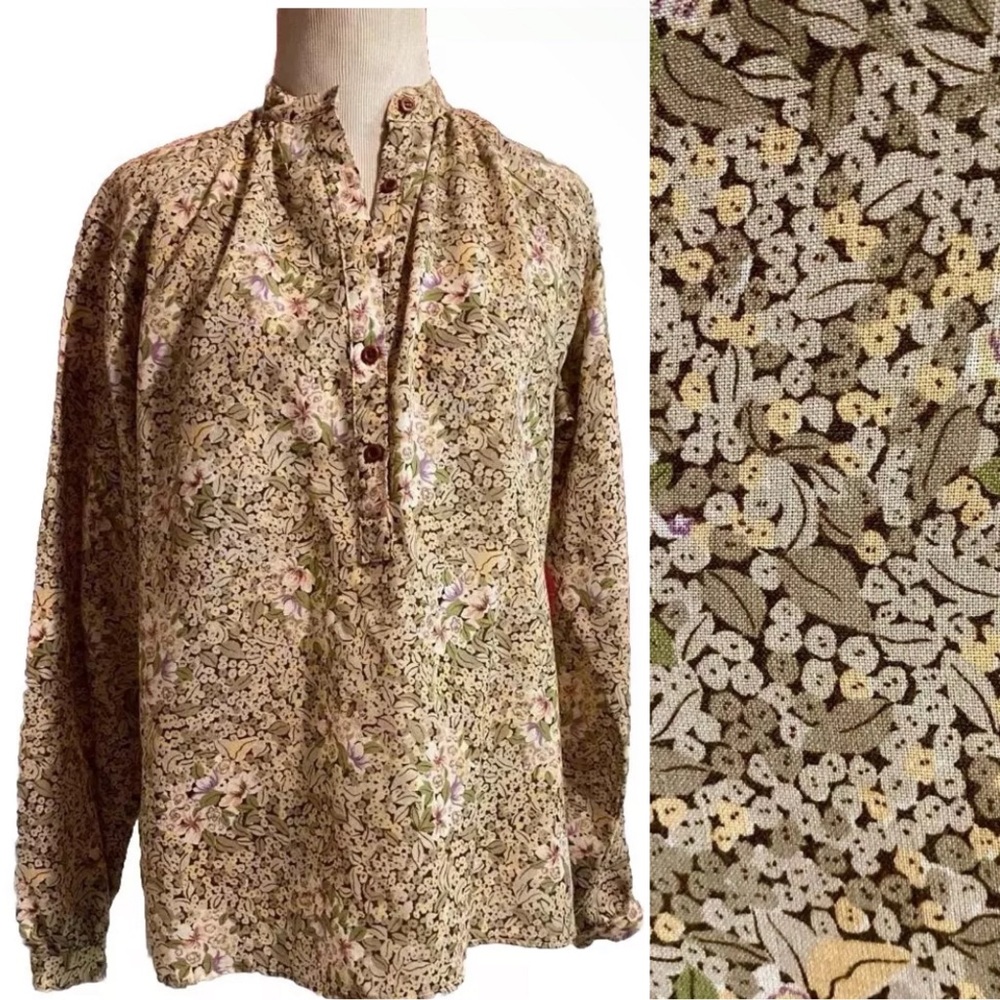 Retro Floral Print Long Sleeve Blouse, Vintage Lady Manhattan Top, Size 8 EUC